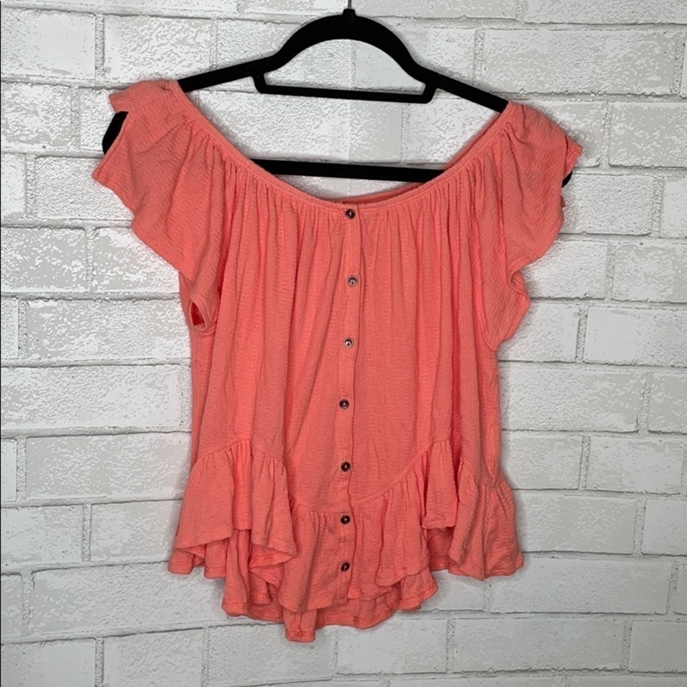 Free People Orange Julep Button Up Tee - Picture 4 of 11